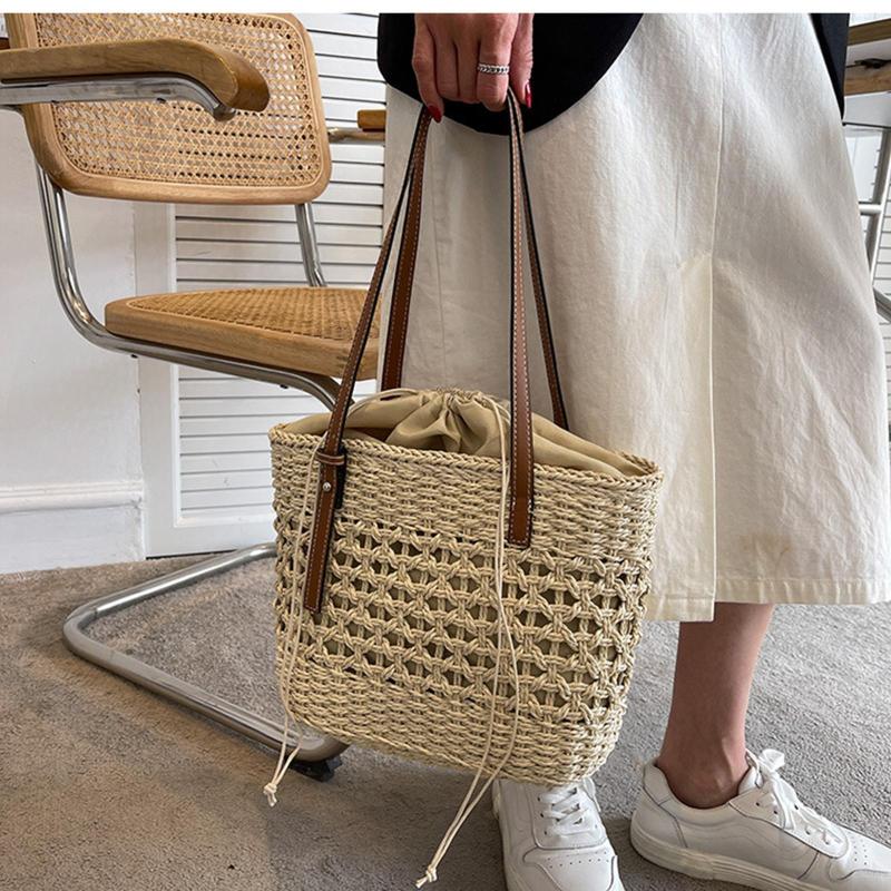 

Evening Bags Fashion Straw Handbag Summer Bucket Handwoven Purse Tote Handle Bohemian Women Woven Bag For Vacation Travel Party, Picture shown