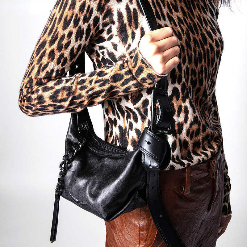 

Women's vintage leather fashion saddlebag handbag 0203, Black5