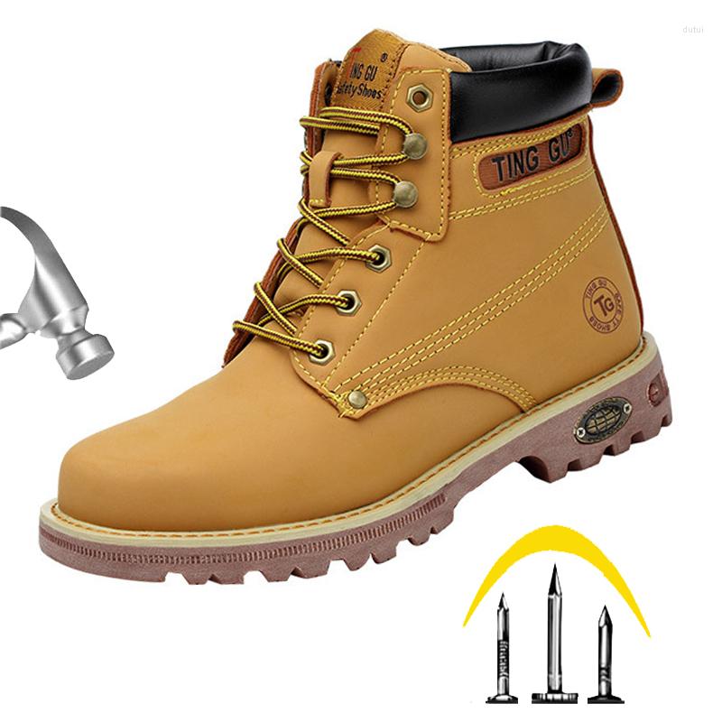 

Boots Autumn Winter Work Safety Shoes Genuine Leather Men Indestructible Steel Toe Cap Anti-smashing Solid Ankle, Black low help