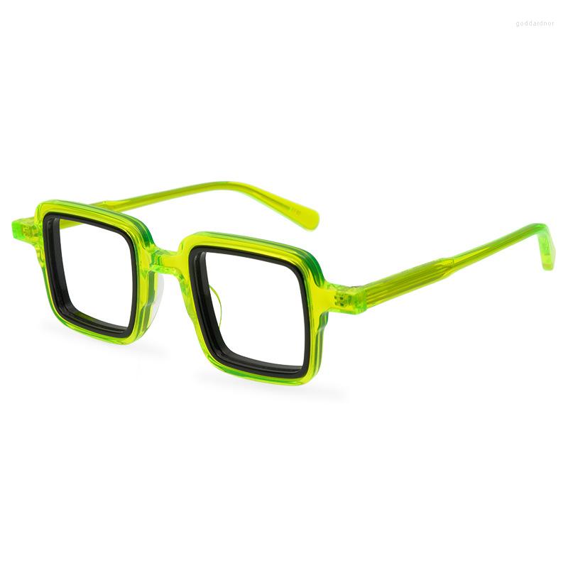 

Sunglasses Frames 2023 Arrive Patchwork Green Square Glasses Frame For Men And Women Hand-made Acetate Optical Eyeglasses Fashional Eyewear