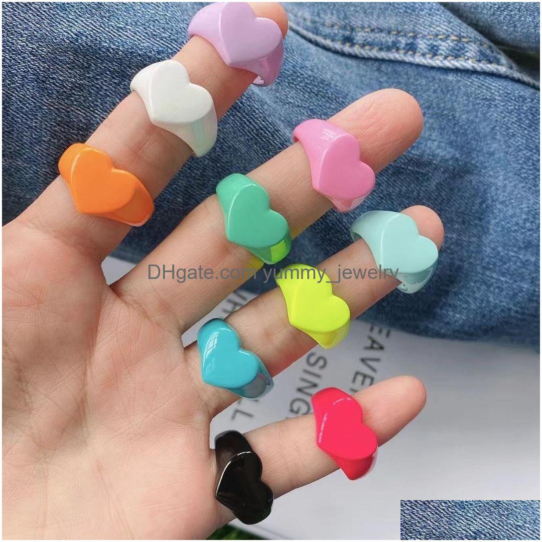 

Charm Bracelets 10Pcs Simple Design Heart Shape Open Size Colorf Enamel Finger Rings For Girl Gift Daily Wear Drop Delivery Jewelry Dh4Oa