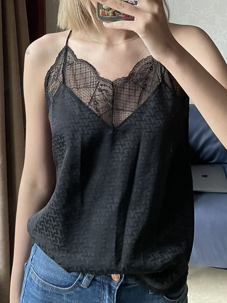 

Women's Tanks Cami Style Romantic Neckline Exquisite Lace Stitching Letter Printing Girls Vest 230203, Pear floral