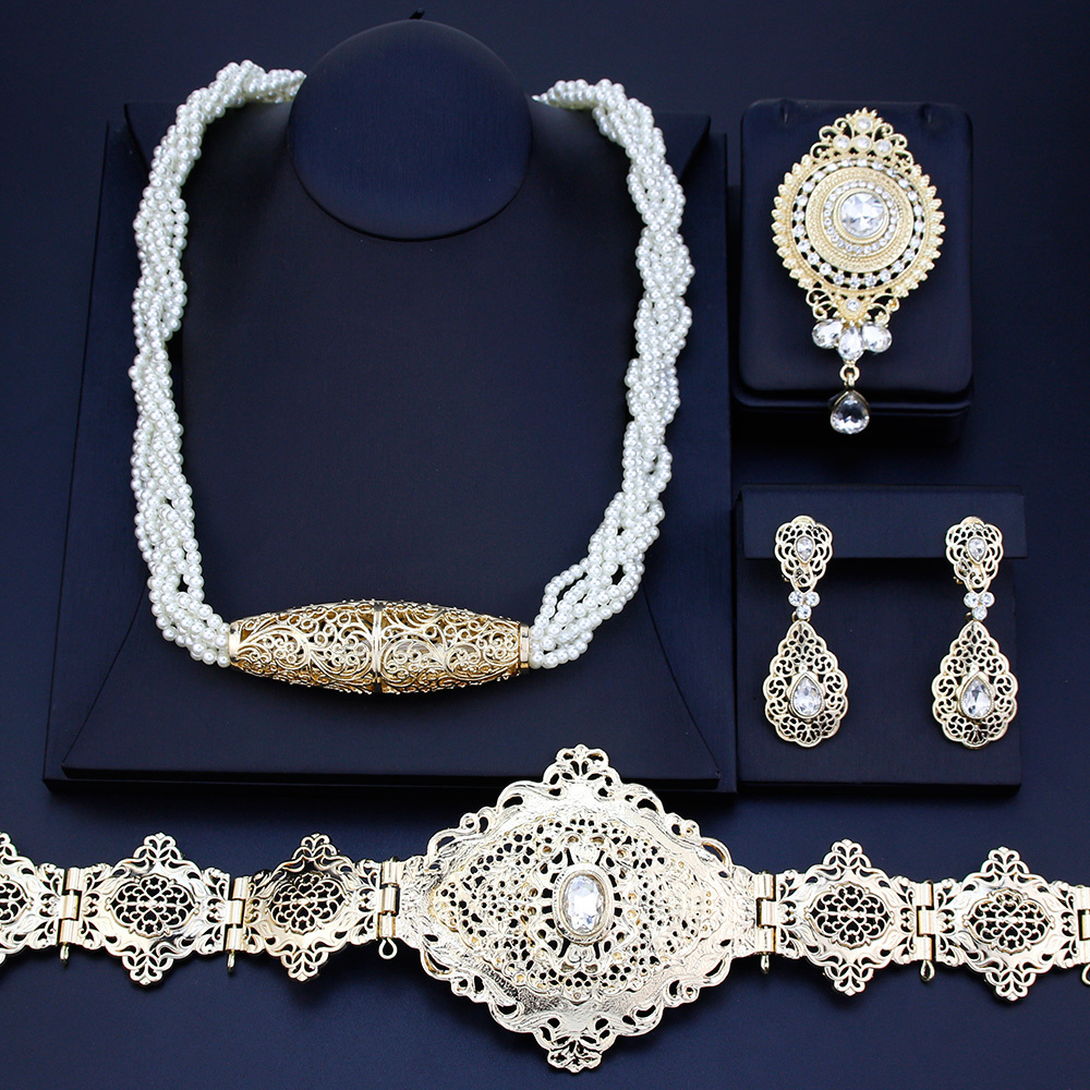 

Wedding Jewelry Sets Sunspicems Chic Morocco Bride Women Caftan Belt Beads Choker Necklace Crystal Brooch Drop Earring Algeria Bijoux 230202
