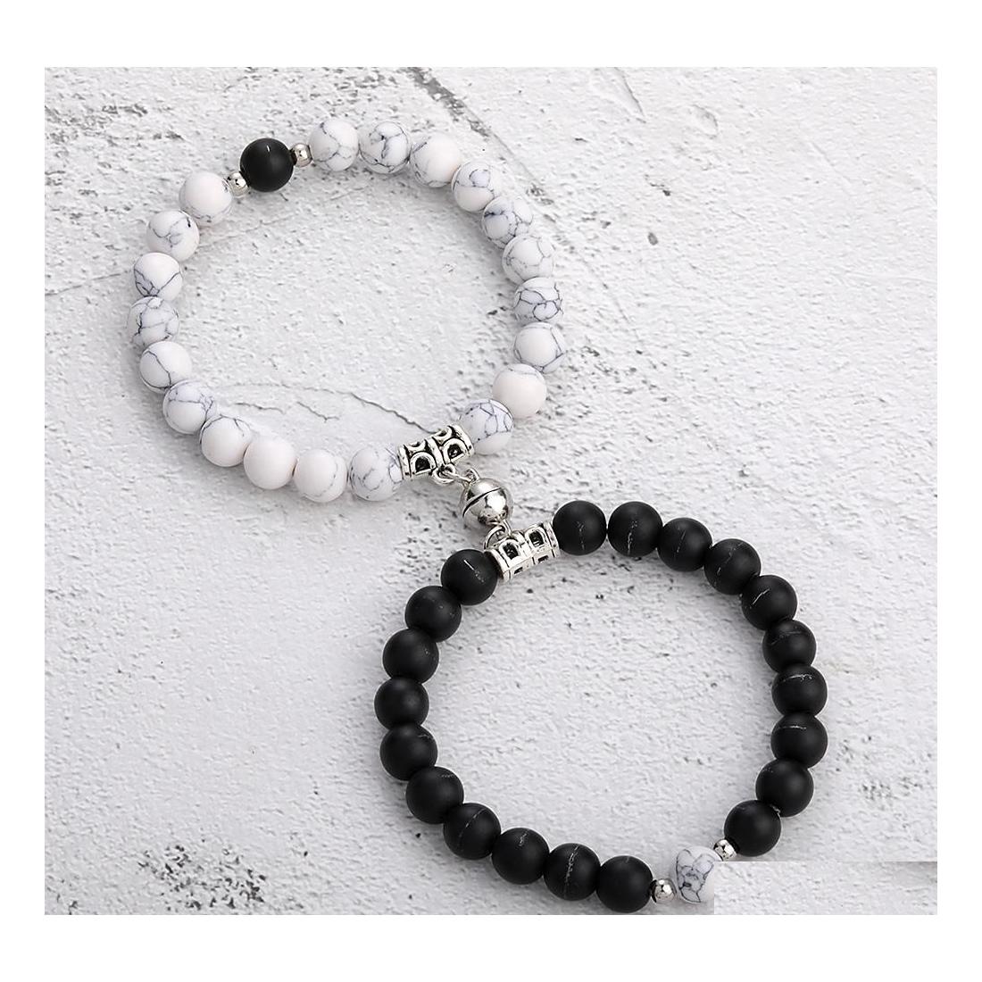 

Beaded Strands 2Pcs/Set Couple Bead Bracelet Magnetic Attraction Ball Creative Bracelets Tiger Eye Men And Women Jewelry Gift Drop D Otyda