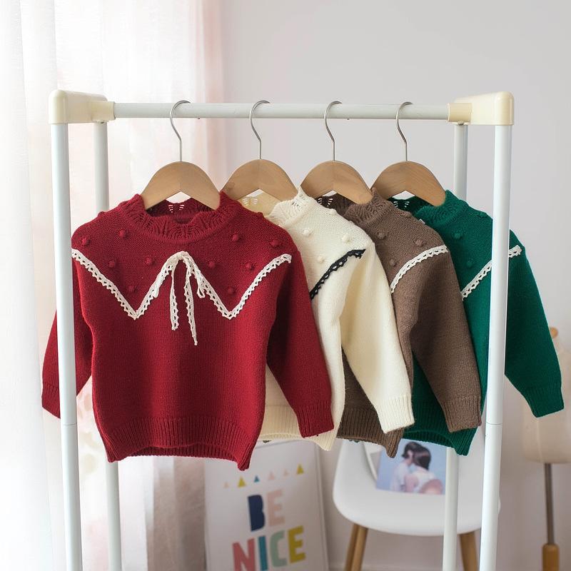 

Pullover 2023autumn Winter Baby Sweater Girls Lace Tops, Beige