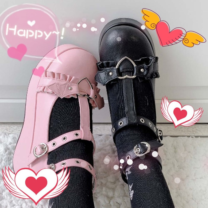

Dress Shoes Brand Girls Platform Wedges Angel Bat Marry Janes Pumps Buckle Women's Pumps INS Cosplay Lolita Japanese Shoes Woman 230203, H35-black