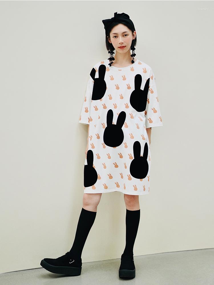 

Women' T Shirts Imakokoni Original Tusky Cotton Print Large T-shirt Dress Women' Summer All-match 213553, White