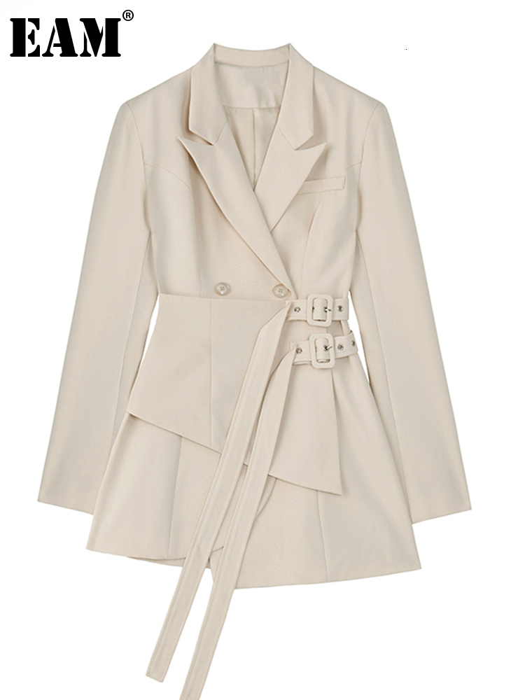 

Womens Suits Blazers EAM Women Irregular Bandage Spliced Blazer Lapel Long Sleeve Loose Fit Jacket Fashion Spring Autumn 1DA710 230202, Black