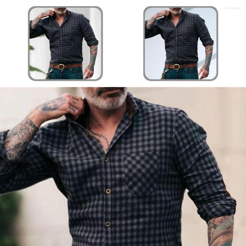 

Men's Casual Shirts Trendy Autumn Shirt Plaid Print Soft Cardigan Turn-down Collar Formal, Black