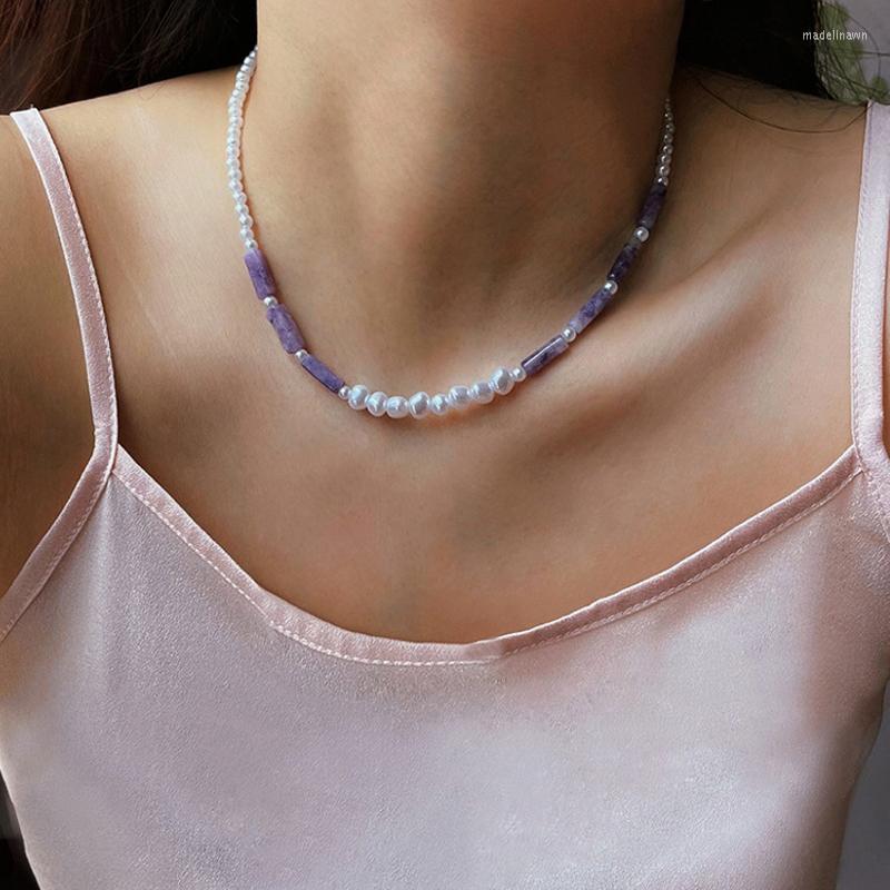 

Choker Korean Fashion Purple Cute Beads Chain Necklace For Women Baroque Simulated Pearls Beaded Collar Boho Jewelry