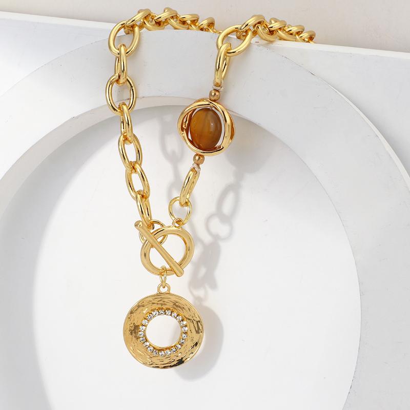 

Pendant Necklaces Flashbuy Vintage Natural Stone Necklace For Women Bohemia Big Round Alloy Thick Chain Fashion Jewelry GiftPendant