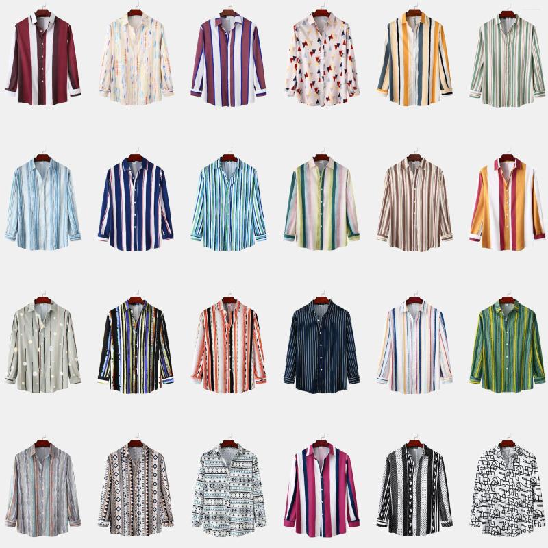 

Men's Casual Shirts 2023 Est Men Shirt Streetwear Spring Autumn Retro Printed Tops Long Sleeve Button Hawaiian Male Lapel Striped Cardigan