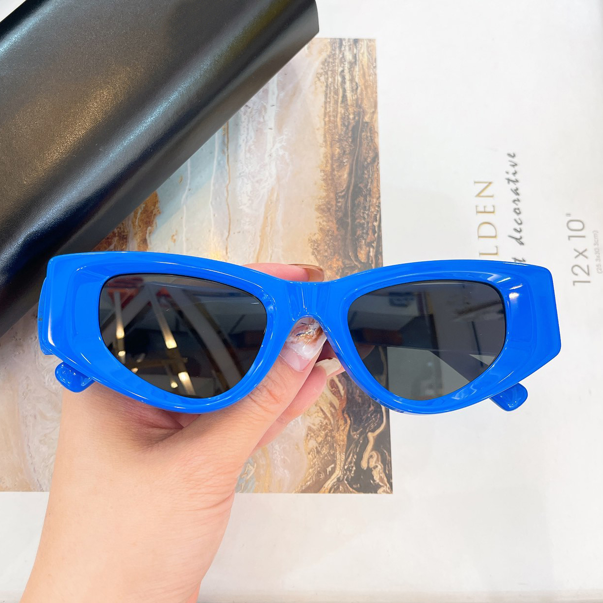 

0243 Blue Grey Cat Eye Sunglasses for Women Designer Sunglasses UV400 Protection Eyewear with Box