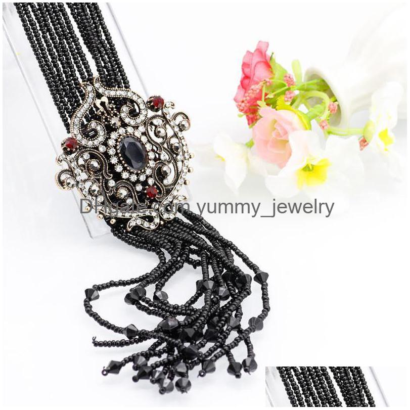 

Pendant Necklaces Neovisson Black Bead Long Necklace Ladies Favorite Gift Dualuse Tassels Natural Stones Sweater Chain Vintage Drop Dhmra