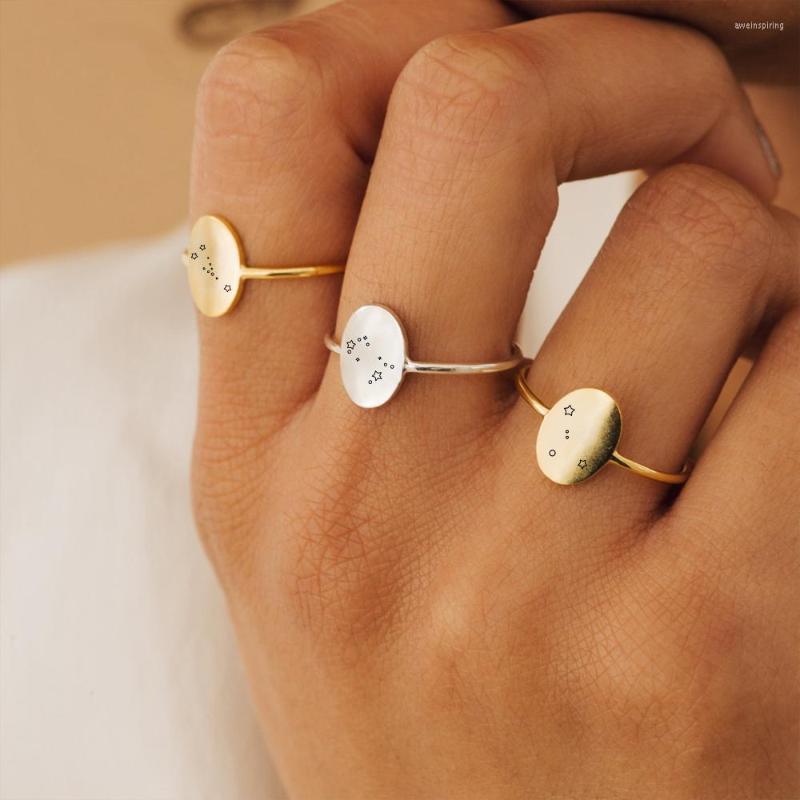 

Wedding Rings GD Engrave Zodiac Constellation Ring For Women 316L Stainless Steel Charm Bracelets Trendy Minimalist Accessories