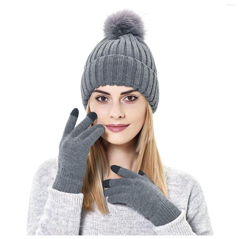 

Berets Autumn Winter Knitted Beanies Hats Women Thick Warm Beanie Skullies Hat Female 2 Pieces Bonnet Caps Outdoor Riding Sets, White
