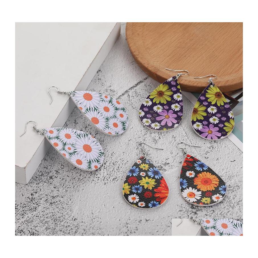 

Charm Pu Leather Earrings Fashion Women Daisy Flower Print Pattern Colorf Faux Dangle Earring For Girls Bohemian Party Jewelry Drop D Ottcu