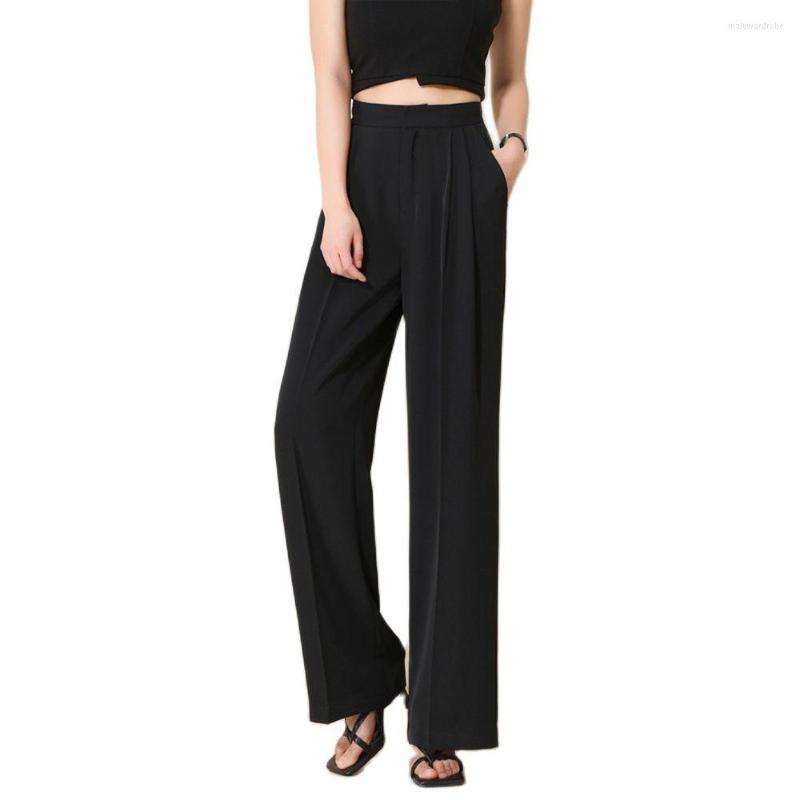

Women's Pants 2023 Summer High Waist Women Wide Leg Chiffon Temperament Pleated Straight Trousers White Black