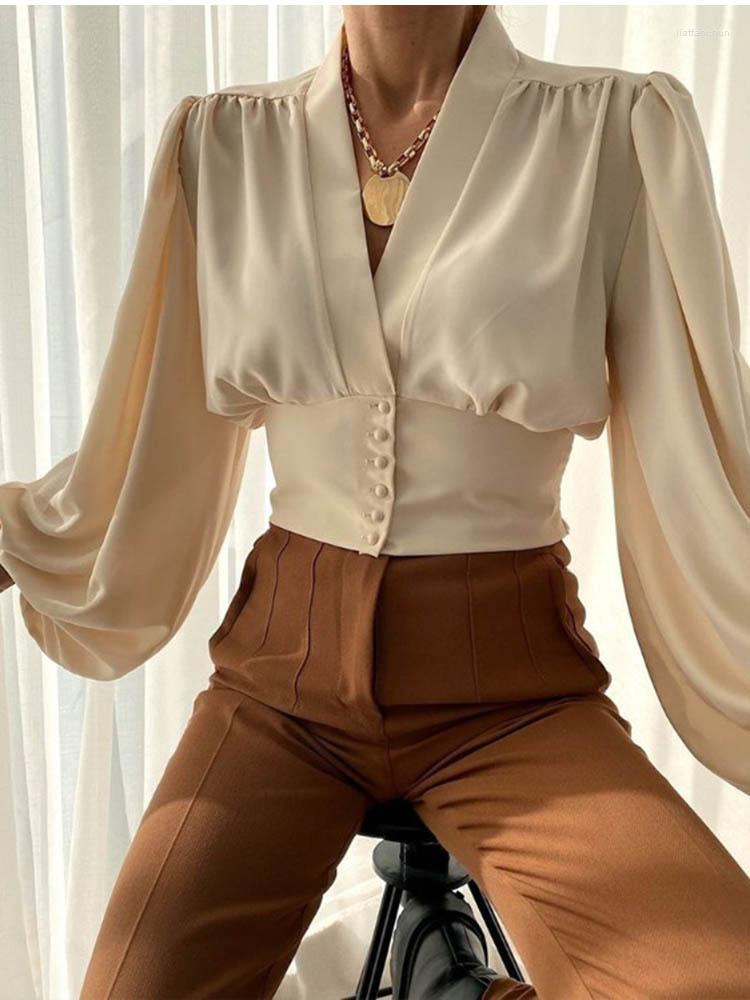 

Women' Blouses Fashion Casual Print Women Shirt Top Spring Autumn Long Sleeve Slim Button V-neck Blouse Tops Holiday Commute High Street, Khaki