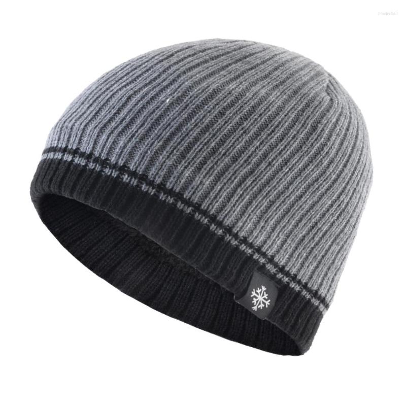 

Berets Winter Knitted Hat Men Fashion Solid Color Skullies Beanies With Snow Logo Knitting Thick Beanie Hats Outdoor Men's Warm Ski Cap, Black