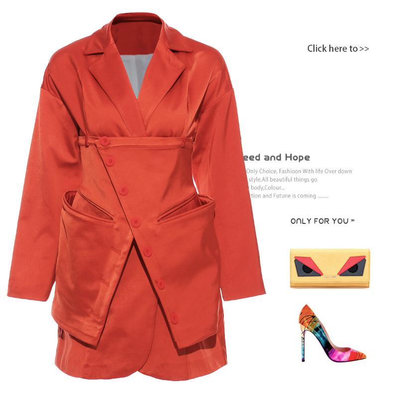 

Women' Suits & Blazers Spring Autumn Fashion Women Casual Coat Ins British Style Female Design Sense Of Minority Waist Irregular Loose Fake, Orange
