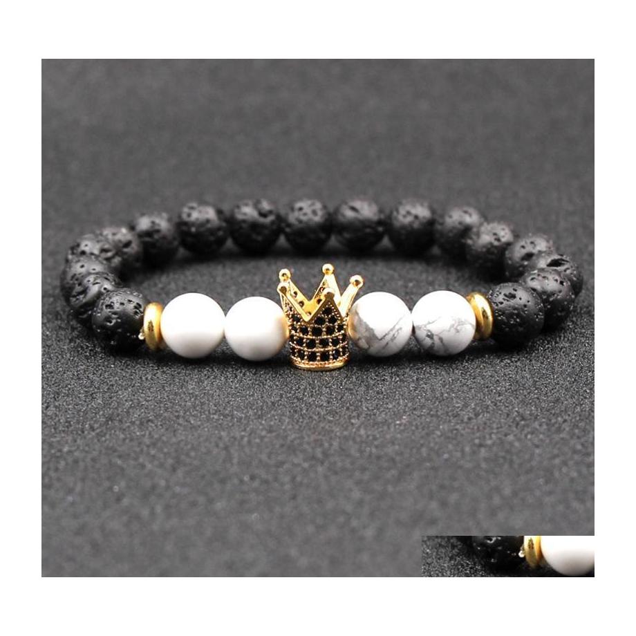 

Charm Bracelets Lava Bead Bracelet White Turquoise Stone Men Jewelry Women Cz Zircon Crown Natural Drop Delivery Dhqxw