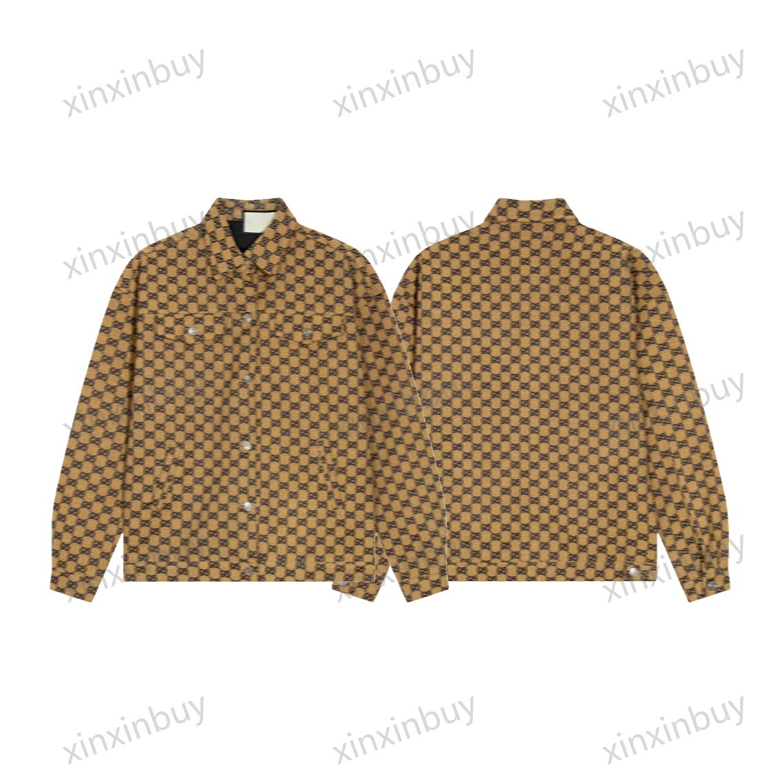 

xinxinbuy Men designer Jacket coat 23ss Double Denim jacquard fabric short sleeve cotton women khaki black khaki S-XL, Multi