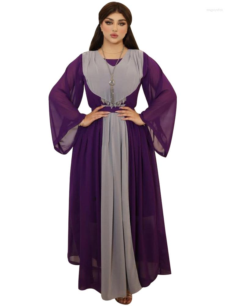 

Ethnic Clothing Muslim Maxi Dress Women High Waist Full Sleeve Robes Autumn Fashion Patchwork Elegant Islam Abaya Party Long Dresses