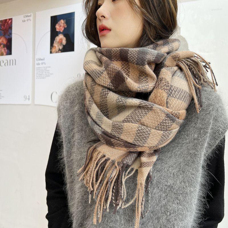

Scarves 2023 Thickened Scarf South Korea Sweet Warm Imitation Cashmere Plaid Shawl Bib Women