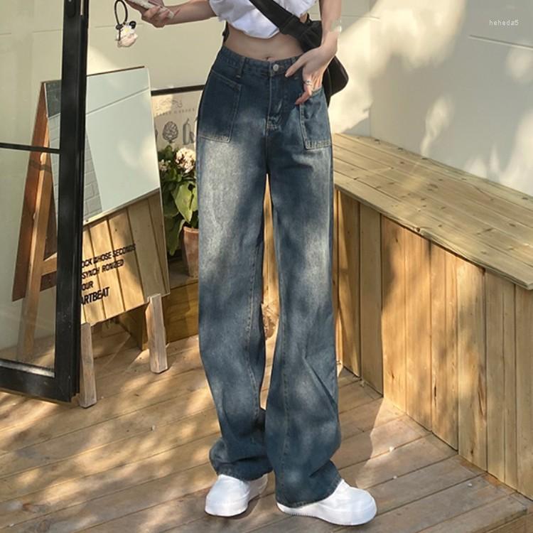 

Women' Jeans 2023 Spring Summer Vintage Wide Leg For Women High Waist Straight Casual Pocket Denim Pants Female Fashion Clothing, Photo color
