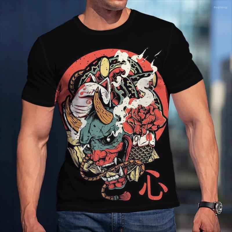 

Men's T Shirts Summer Casual Short Sleeve Street Hip Hop T-Shirts Oversized 3D Print Oni Samurai Mask Tattoo Pattern Clothing, Y582dt