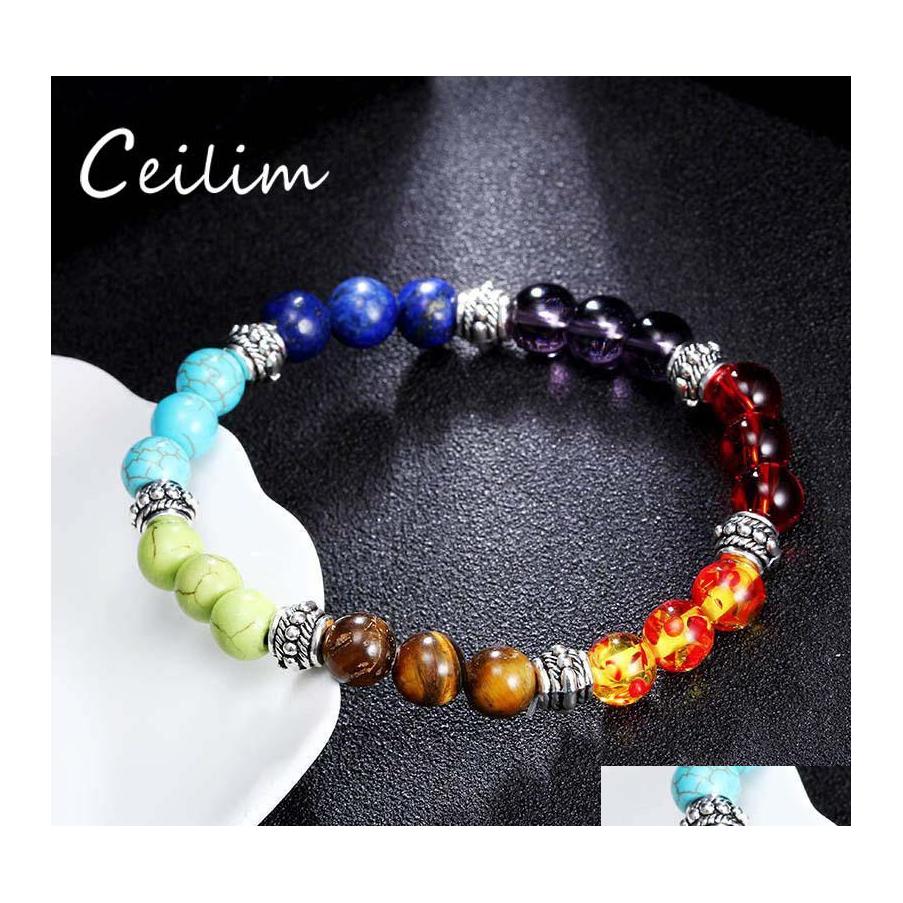 

Beaded Strands Fashion Stone Bead Jewelry 7 Reiki Chakra Healing Nce Beaded Bracelet For Women Prayer Stretch Yoga Men Bracelets Dr Otddw