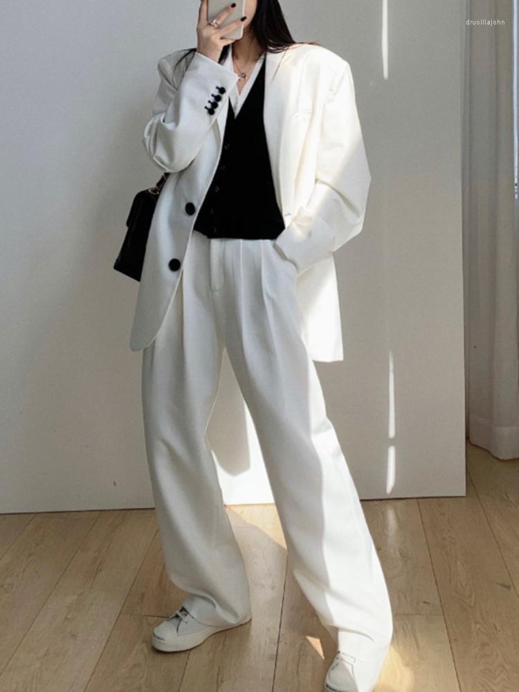 

Women' Two Piece Pants Women Office White Two-Piece Pantsuit 2023 Autumn Casual Elegant Business Trousers Suit Blazer Jackets Set Work, Black