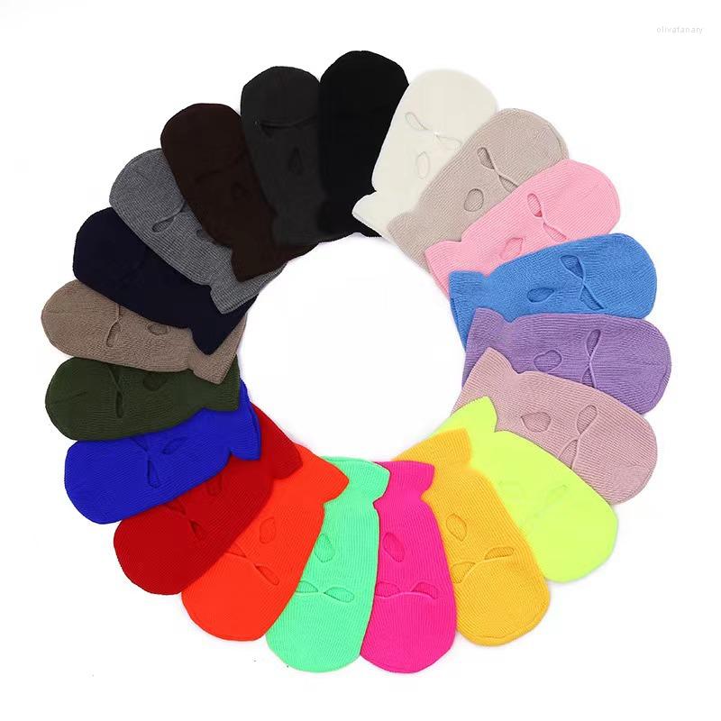 

Berets Autumn Winter Knitted Caps 3 Hole Full Face Mask Ski Cycling Army Tactical Cover Hats Balaclava Keep Warm Skullies Beanies, Sky blue