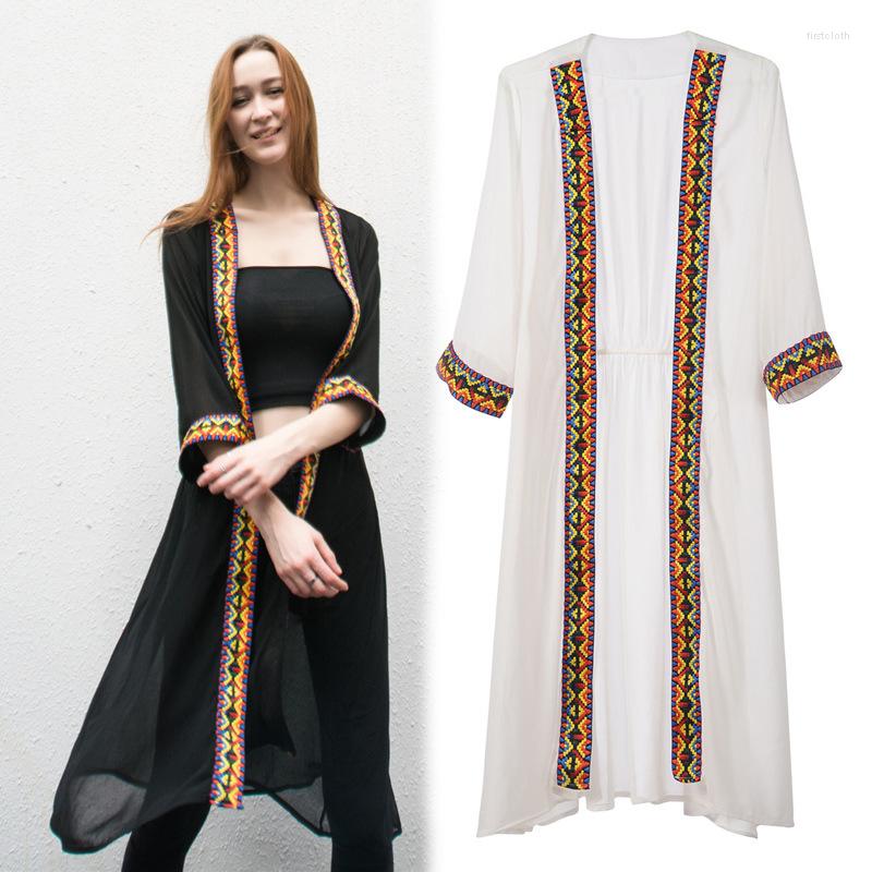 

Women's Blouses Cheshanf 2023 Vintage Kimono Cardigan Women Long Sleeve Summer Ethnic Boho Beach Femme, Blue