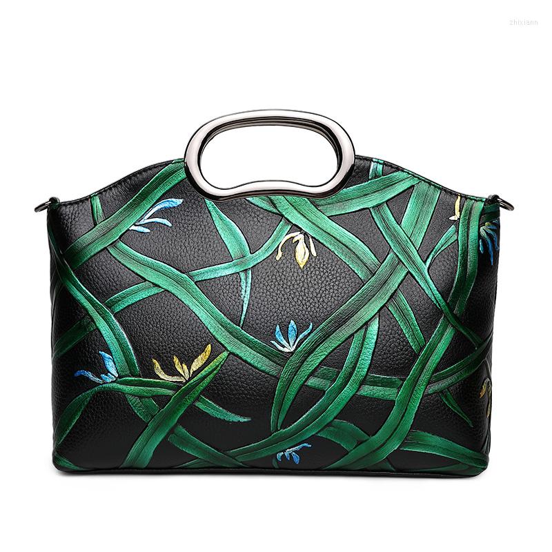 

Evening Bags 2023 Genuine Leather Bag High Quality Cowhide Fashion Painted Handbags Women Tote Luxury Shoulder, Black with brown