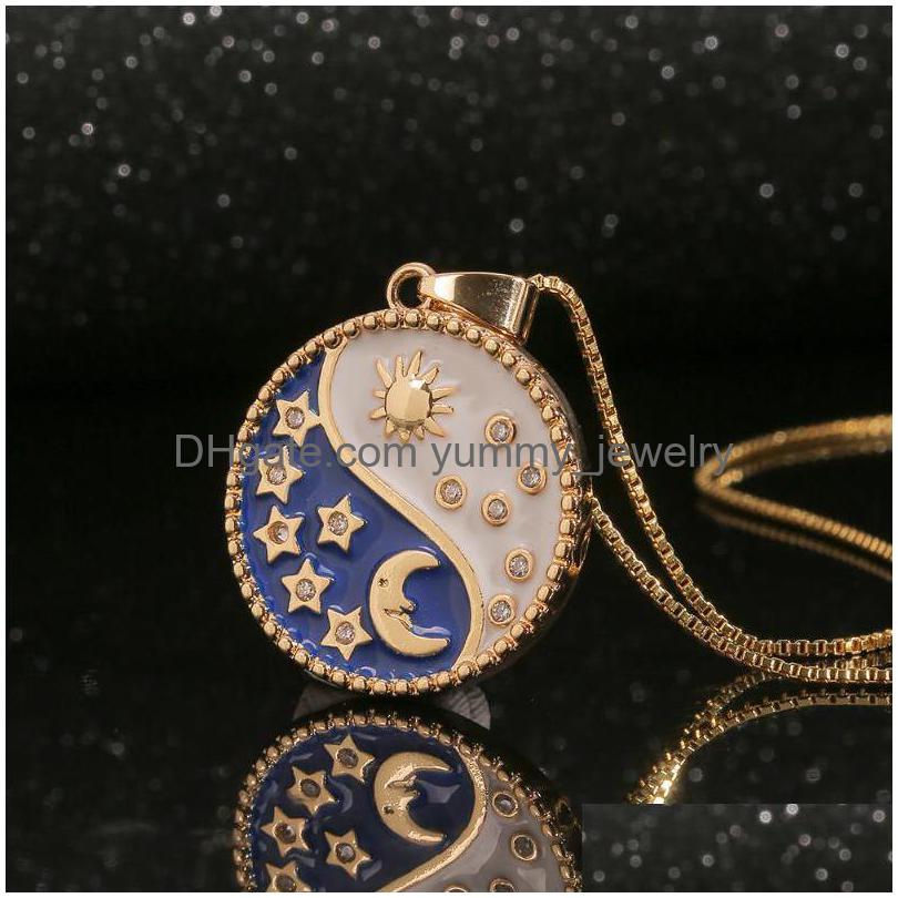 

Pendant Necklaces Personality Jewelry Gossip Design Enamel Sun Stars Moon Retro Simple Necklace Female Box Chain Drop Delivery Pendan Dhyio