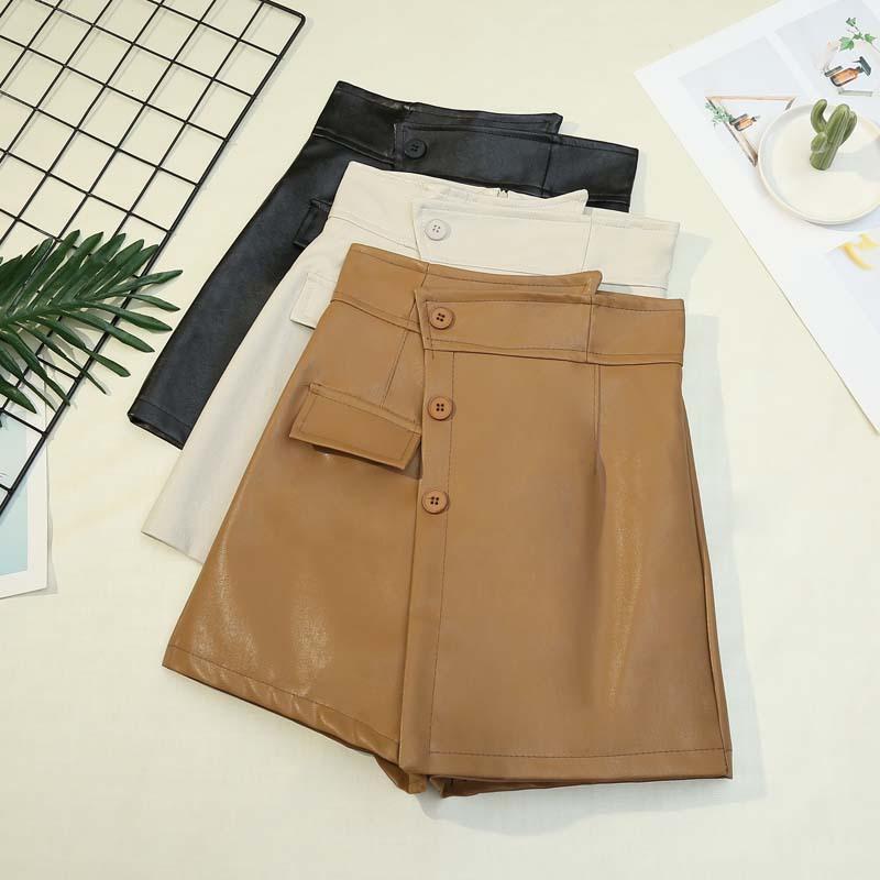 

Women' Shorts Women Irregular PU Leather A-Line Bodycon Skirt Streetwear Buttons High Waist Mini Short Sexy Slim Harajuku Bottoms, Pink