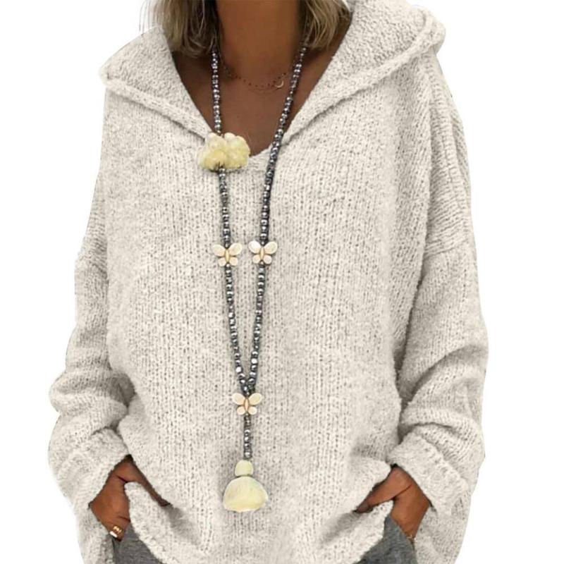 

Women's Sweaters Casual Women Sweater Autumn Solid Color Loose Hooded Knitted Pullover Sweatshirt Top Female Jumpers White Xxxl, Red