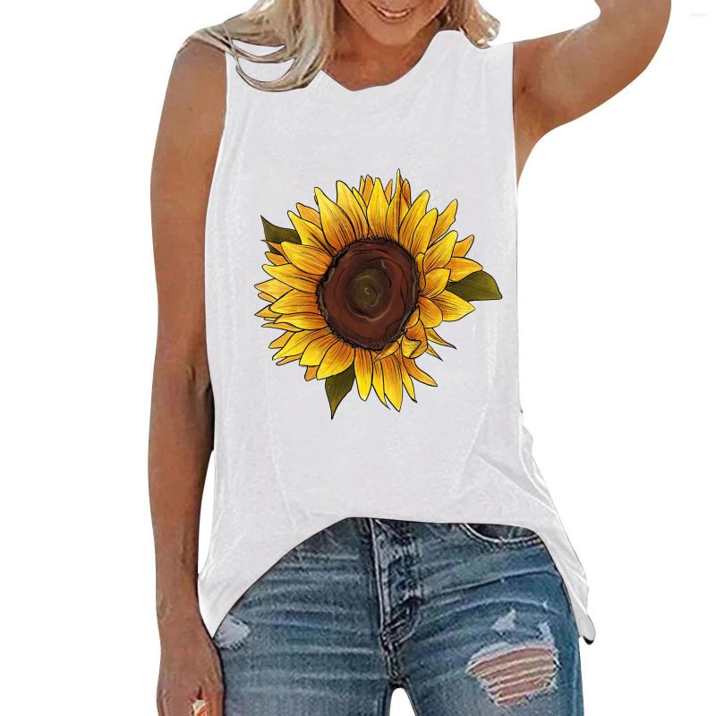 

Women's Tanks 2023 Summer Casual Sleeveless Women T-Shirts Flower Print Street Tops Female V-Neck Loose Vest Fashion Top, Dy