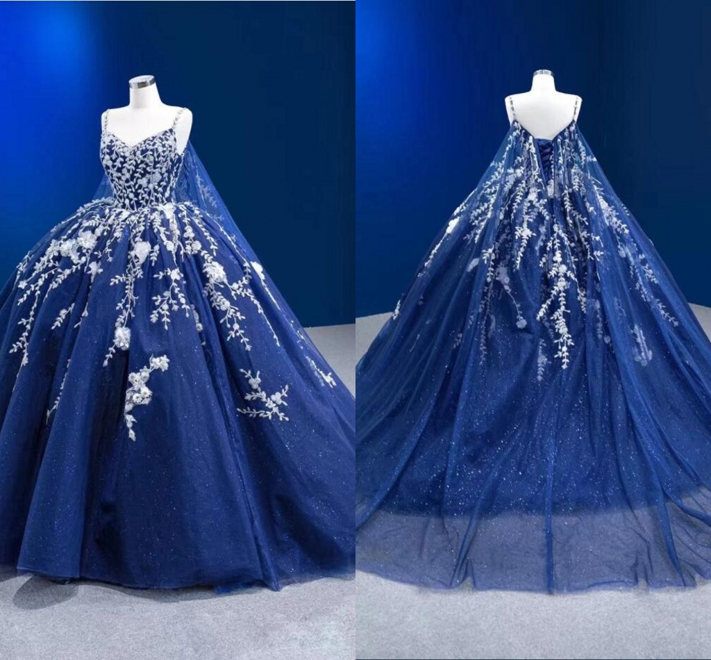 

Ivory Sequins Applique Lace Prom Dresses Tulle Ball Gown For Women Spaghetti Straps Strapless Quinceanera Dress With Cape Sweet 16 Girls, Black