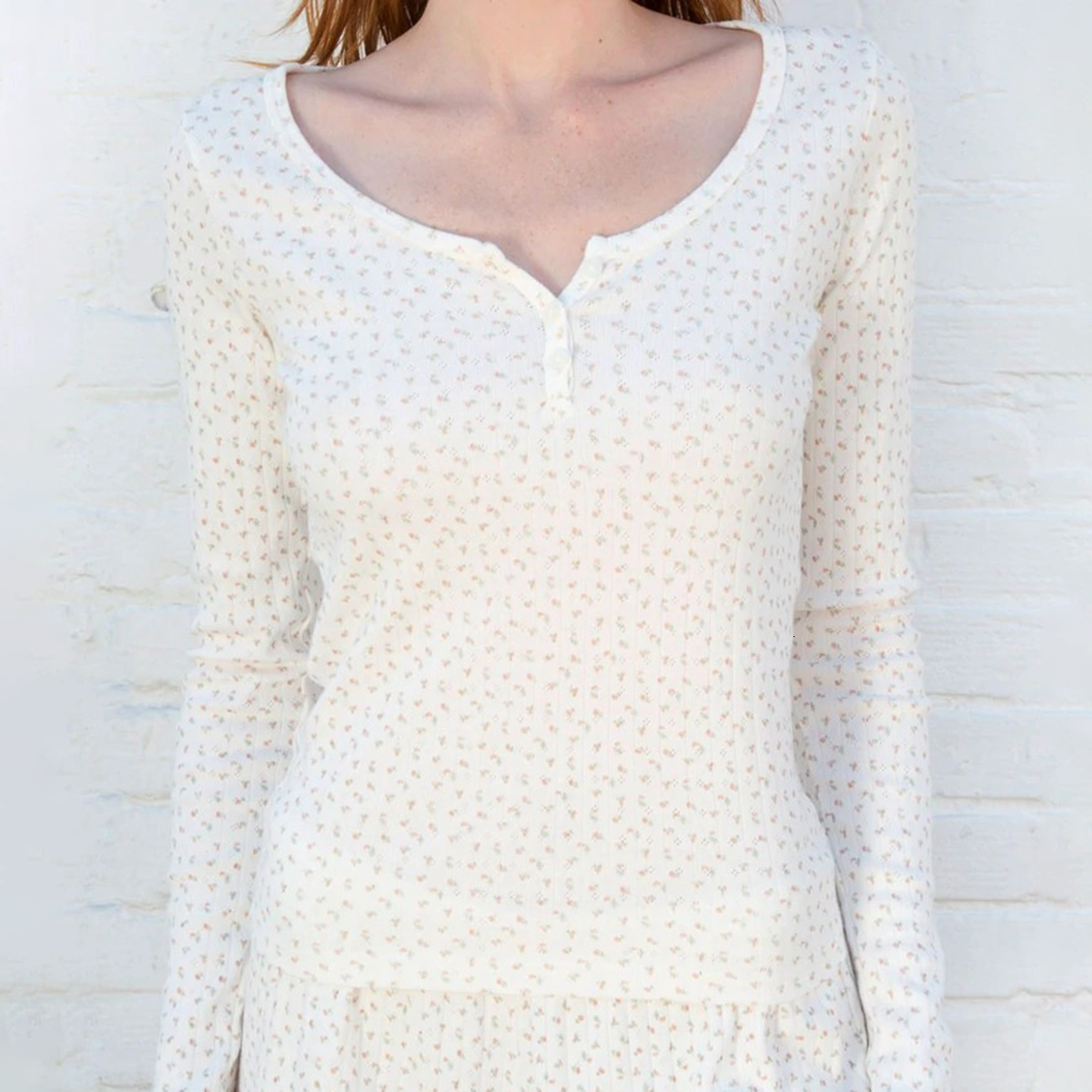 

Women's T-Shirt Vintage Floral Print Slim T-shirt Women Summer Sweet Cute Button O Neck Long Sleeve Top Retro Chic Boho Cotton T Shirt Tops 230203, Blue