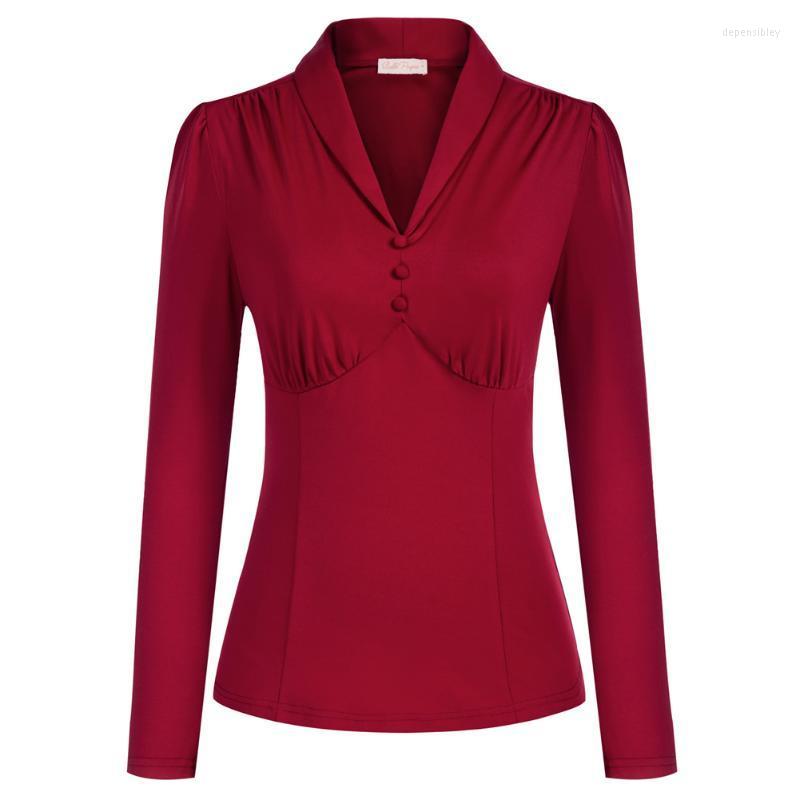 

Women's Sweaters Women Vintage Shawl Lapel Tops Slim Fit Long Sleeve V-Neck Blouse Office Lady Workwear Solid Fall Shirts A50Women's Depe22, Wine