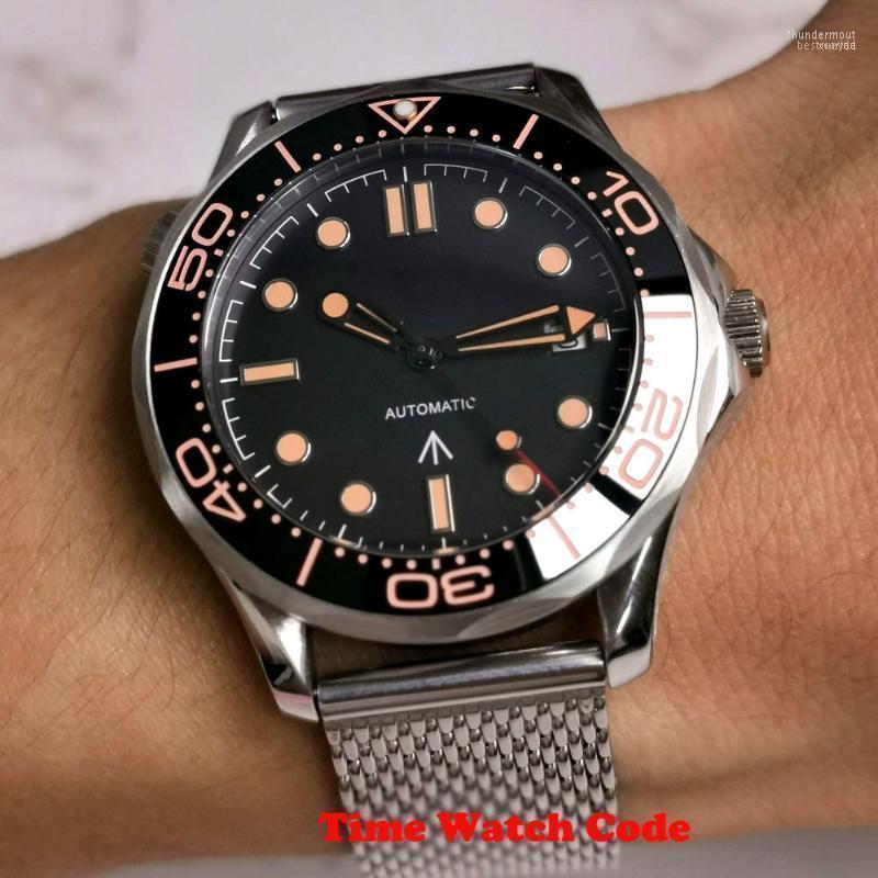 

Wristwatches Miyota8215 PT5000 41 Mm Automatic Mechanical Mens Watch Date Black/Blue Sapphire Glass Luminous Mesh Band BligerWristwatches Th, Black no logo