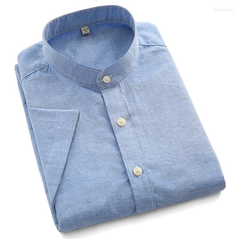

Men' Casual Shirts 2023 Men Shirt Short Sleeve Summer Solid 15% Cotton Thin Stand Collar Business Cloth 3D Regular Fit SH062, T0d02-4