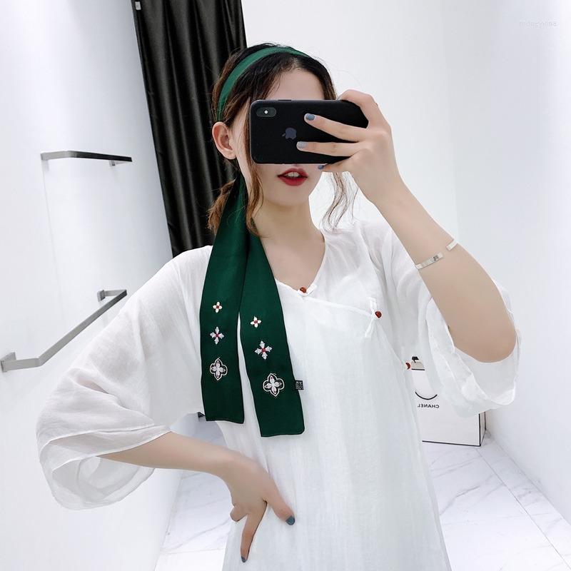 

Scarves Silk Scarf Hand Embroidery Long Ribbon Streamer Narrow Head-wear Woman Accessory Head Shawl Wrap Holiday Gift