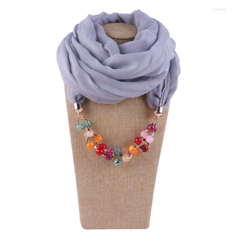 

Scarves Fashion Plain Viscose And Necklace Pendants For Women Jewelry Chain Candy Color Beads Pendant Female Echarpe