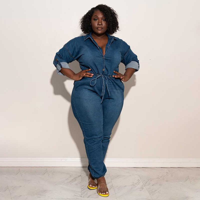 

Women's Plus Size Jumpsuits Rompers Plus Size Bottoms for Women Jumpsuits Rompers Fall Long Sleeve Sexy Backless Denim Overalls Jumpsuit Wholesale Drop 230203, Blue