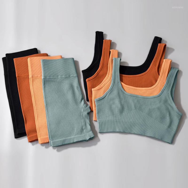 

Active Sets Women' Tracksuit Summer Seamless Knitting Sexy Push Up Sports Bra Shorts Fitness Suit Pants Yoga Set Gym Clothing, Black