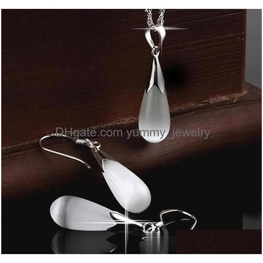 

Earrings Necklace Austria Crystal Jewelry Set 925 Sterling Sier Chain Big Water Drop Opal Necklaces Wedding Sets For Women 30Pcs De Dhqrg, Pink
